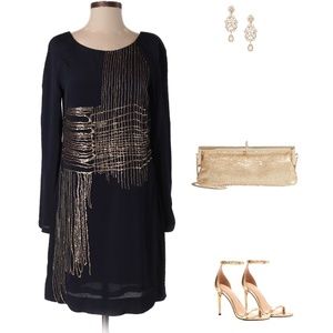 Sale! Rare Yoana Baraschi Navy Gold Sequin Dress